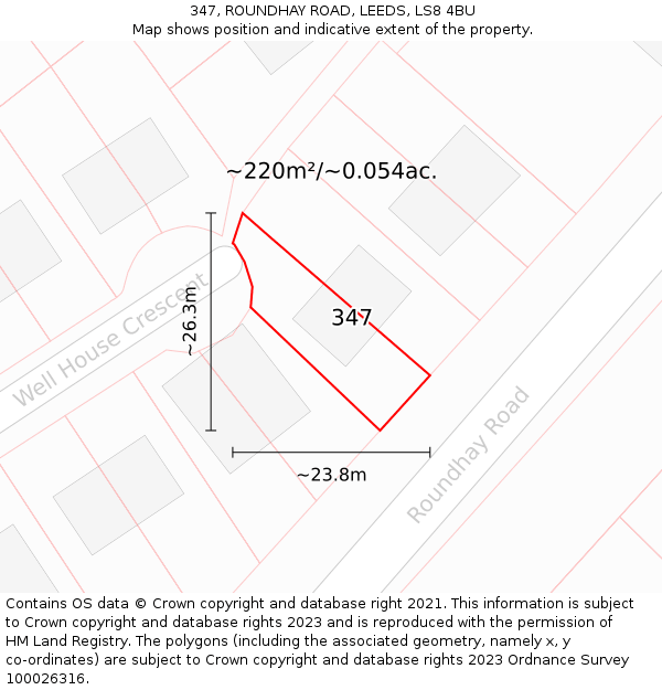347, ROUNDHAY ROAD, LEEDS, LS8 4BU: Plot and title map