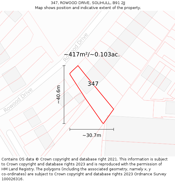 347, ROWOOD DRIVE, SOLIHULL, B91 2JJ: Plot and title map