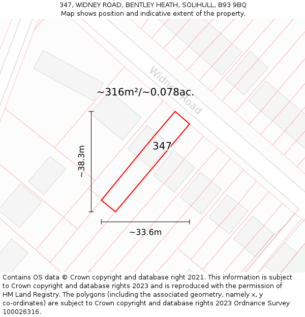 347, WIDNEY ROAD, BENTLEY HEATH, SOLIHULL, B93 9BQ: Plot and title map
