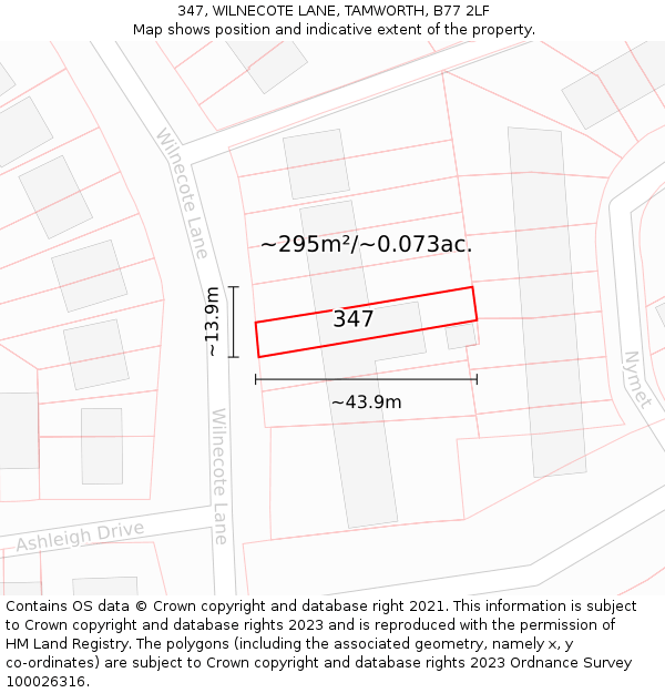 347, WILNECOTE LANE, TAMWORTH, B77 2LF: Plot and title map