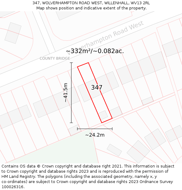 347, WOLVERHAMPTON ROAD WEST, WILLENHALL, WV13 2RL: Plot and title map