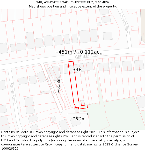 348, ASHGATE ROAD, CHESTERFIELD, S40 4BW: Plot and title map