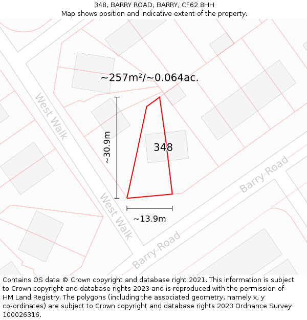 348, BARRY ROAD, BARRY, CF62 8HH: Plot and title map