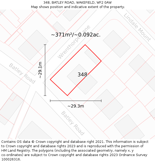 348, BATLEY ROAD, WAKEFIELD, WF2 0AW: Plot and title map