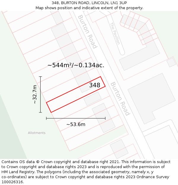 348, BURTON ROAD, LINCOLN, LN1 3UP: Plot and title map