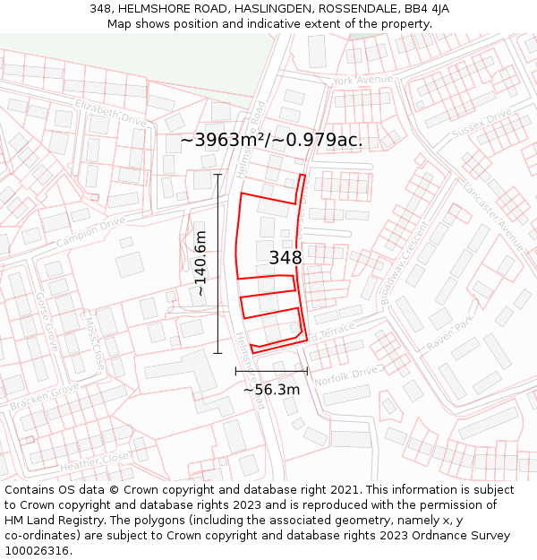 348, HELMSHORE ROAD, HASLINGDEN, ROSSENDALE, BB4 4JA: Plot and title map