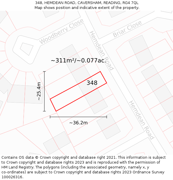 348, HEMDEAN ROAD, CAVERSHAM, READING, RG4 7QL: Plot and title map