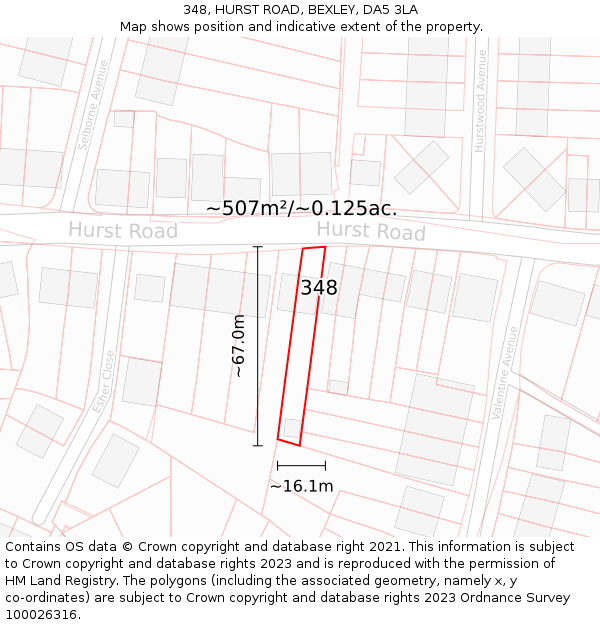 348, HURST ROAD, BEXLEY, DA5 3LA: Plot and title map