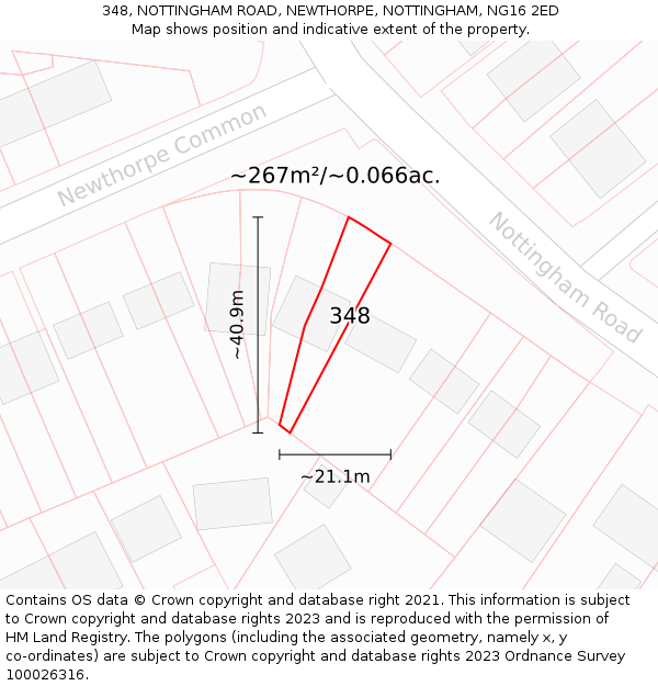 348, NOTTINGHAM ROAD, NEWTHORPE, NOTTINGHAM, NG16 2ED: Plot and title map