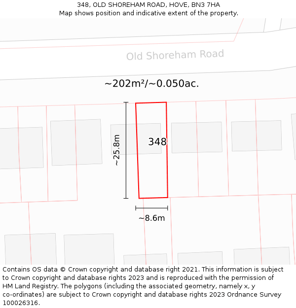 348, OLD SHOREHAM ROAD, HOVE, BN3 7HA: Plot and title map
