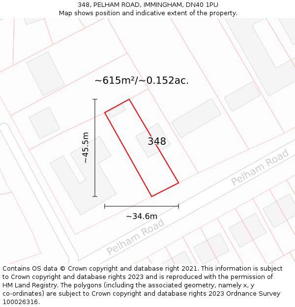 348, PELHAM ROAD, IMMINGHAM, DN40 1PU: Plot and title map