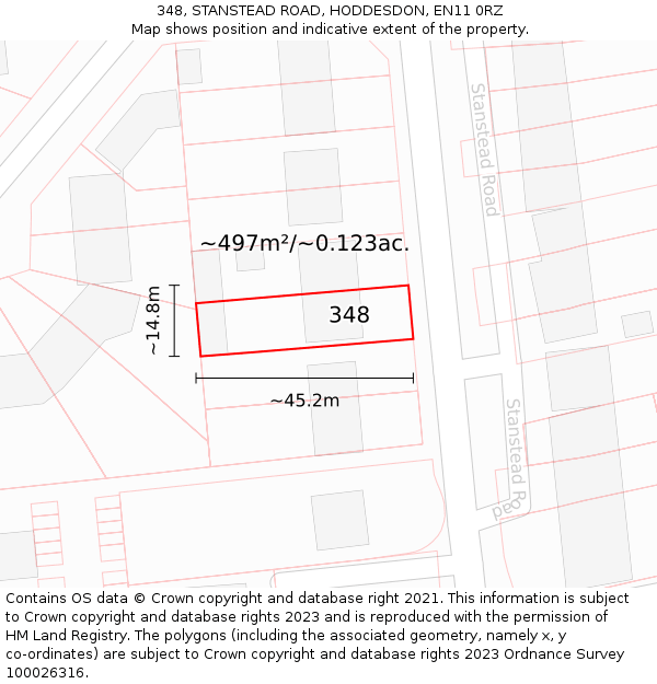 348, STANSTEAD ROAD, HODDESDON, EN11 0RZ: Plot and title map