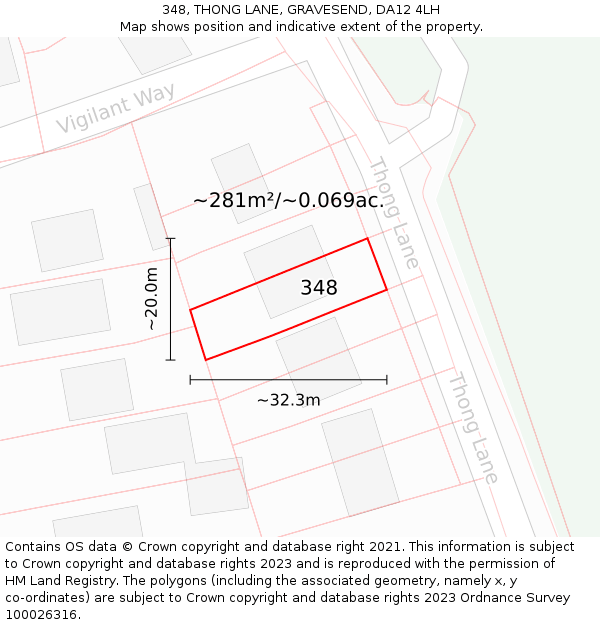 348, THONG LANE, GRAVESEND, DA12 4LH: Plot and title map