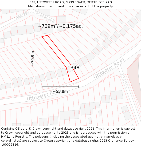 348, UTTOXETER ROAD, MICKLEOVER, DERBY, DE3 9AG: Plot and title map