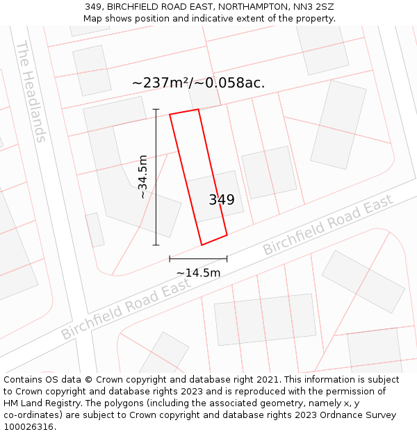 349, BIRCHFIELD ROAD EAST, NORTHAMPTON, NN3 2SZ: Plot and title map