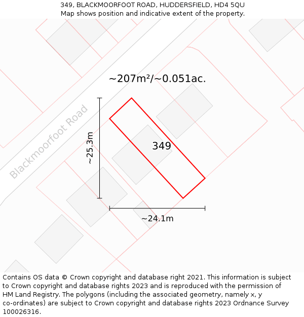 349, BLACKMOORFOOT ROAD, HUDDERSFIELD, HD4 5QU: Plot and title map