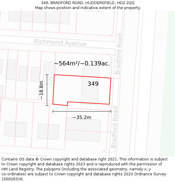 349, BRADFORD ROAD, HUDDERSFIELD, HD2 2QQ: Plot and title map