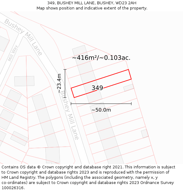 349, BUSHEY MILL LANE, BUSHEY, WD23 2AH: Plot and title map