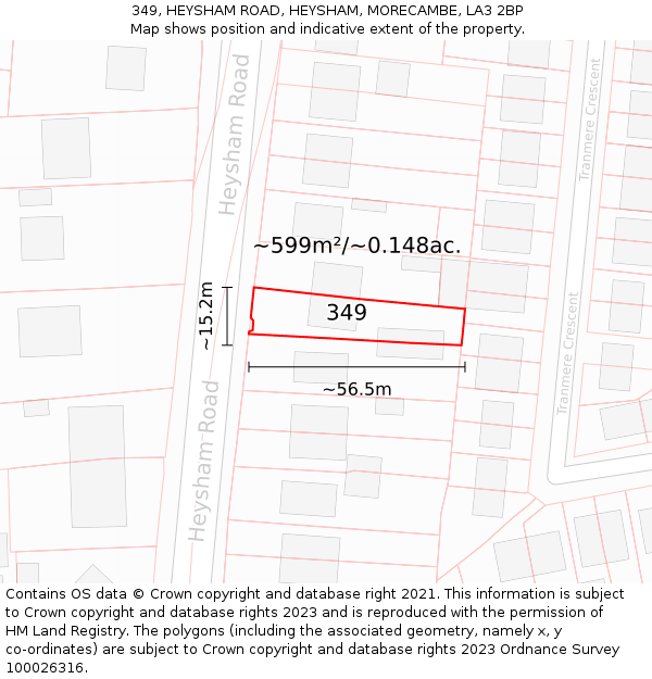 349, HEYSHAM ROAD, HEYSHAM, MORECAMBE, LA3 2BP: Plot and title map