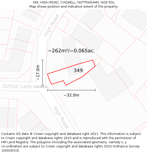 349, HIGH ROAD, CHILWELL, NOTTINGHAM, NG9 5DL: Plot and title map