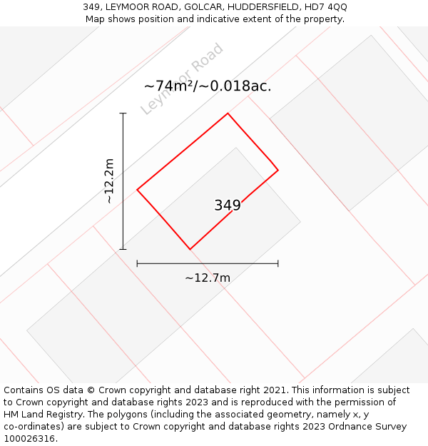 349, LEYMOOR ROAD, GOLCAR, HUDDERSFIELD, HD7 4QQ: Plot and title map