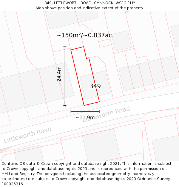 349, LITTLEWORTH ROAD, CANNOCK, WS12 1HY: Plot and title map