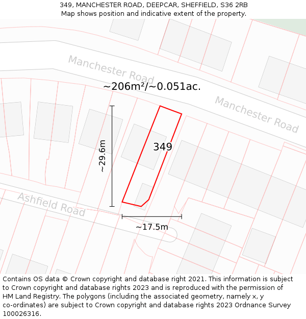 349, MANCHESTER ROAD, DEEPCAR, SHEFFIELD, S36 2RB: Plot and title map