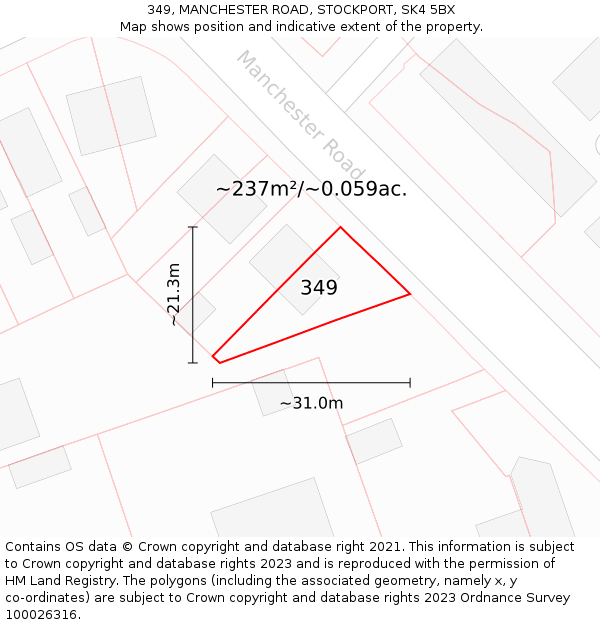 349, MANCHESTER ROAD, STOCKPORT, SK4 5BX: Plot and title map