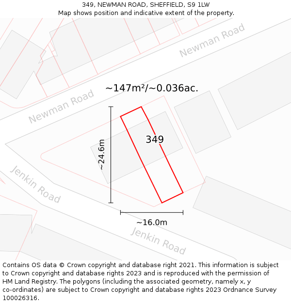 349, NEWMAN ROAD, SHEFFIELD, S9 1LW: Plot and title map