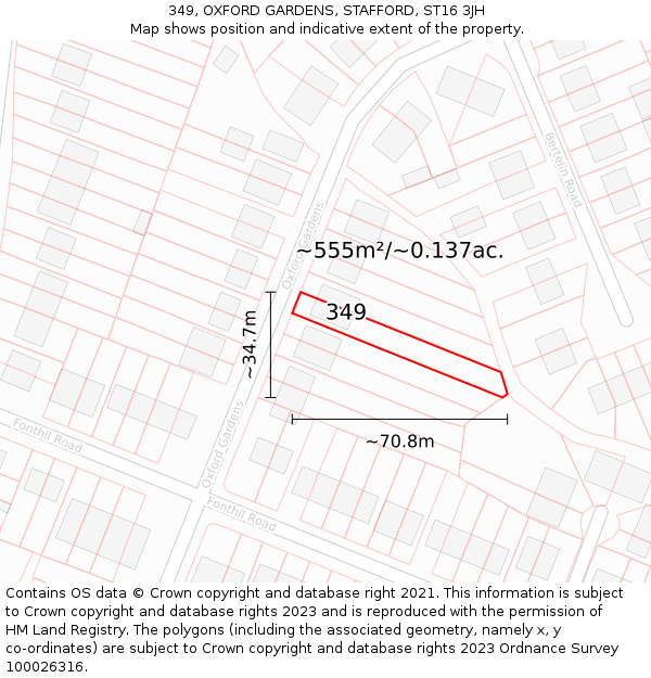 349, OXFORD GARDENS, STAFFORD, ST16 3JH: Plot and title map