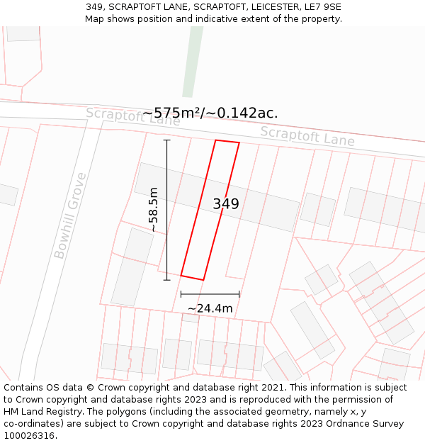 349, SCRAPTOFT LANE, SCRAPTOFT, LEICESTER, LE7 9SE: Plot and title map