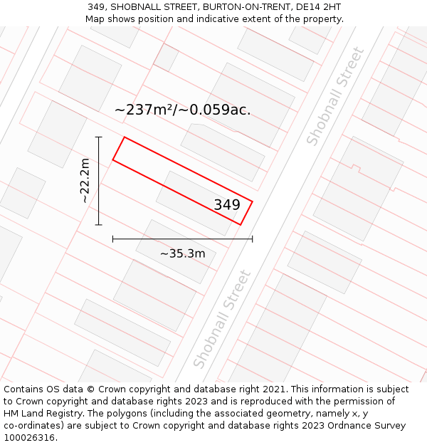 349, SHOBNALL STREET, BURTON-ON-TRENT, DE14 2HT: Plot and title map