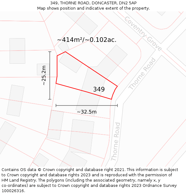 349, THORNE ROAD, DONCASTER, DN2 5AP: Plot and title map