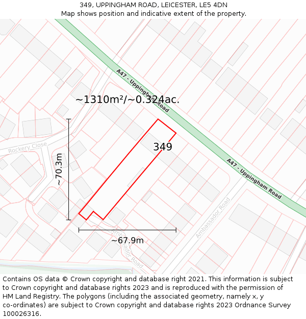349, UPPINGHAM ROAD, LEICESTER, LE5 4DN: Plot and title map