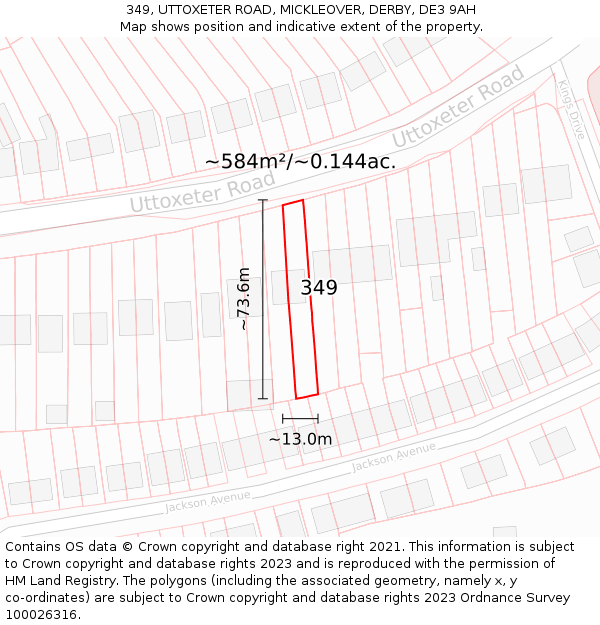 349, UTTOXETER ROAD, MICKLEOVER, DERBY, DE3 9AH: Plot and title map