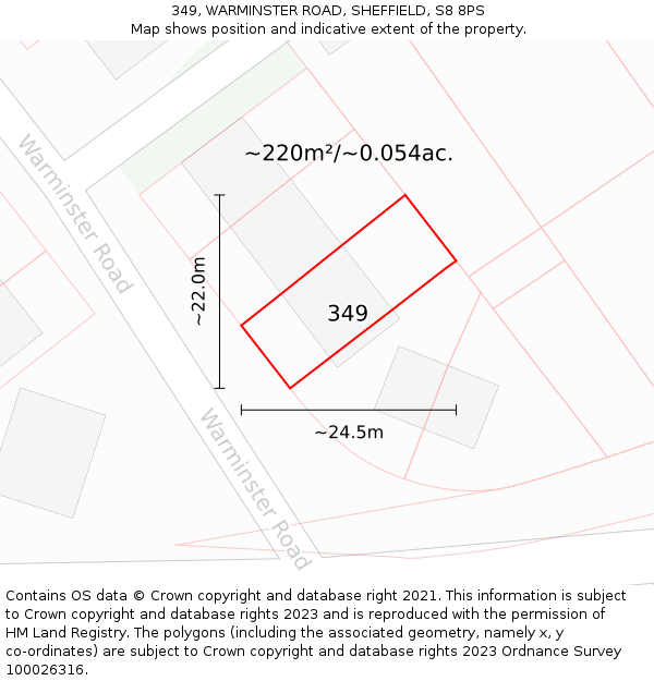 349, WARMINSTER ROAD, SHEFFIELD, S8 8PS: Plot and title map