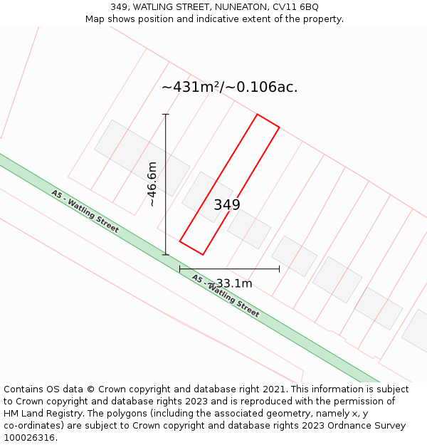 349, WATLING STREET, NUNEATON, CV11 6BQ: Plot and title map
