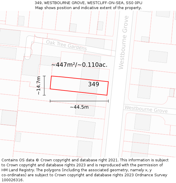 349, WESTBOURNE GROVE, WESTCLIFF-ON-SEA, SS0 0PU: Plot and title map