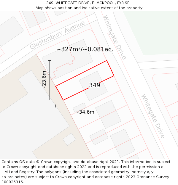 349, WHITEGATE DRIVE, BLACKPOOL, FY3 9PH: Plot and title map