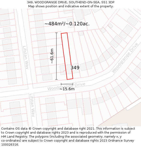 349, WOODGRANGE DRIVE, SOUTHEND-ON-SEA, SS1 3DP: Plot and title map