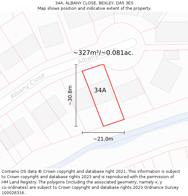 34A, ALBANY CLOSE, BEXLEY, DA5 3ES: Plot and title map