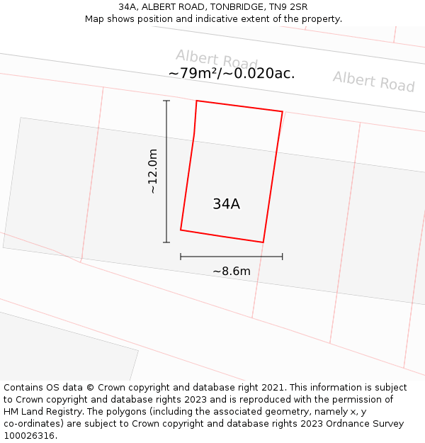 34A, ALBERT ROAD, TONBRIDGE, TN9 2SR: Plot and title map