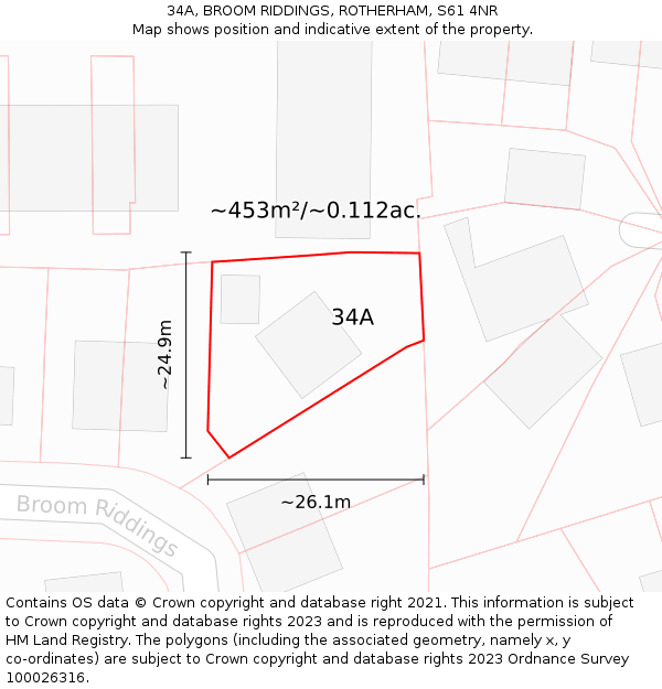 34A, BROOM RIDDINGS, ROTHERHAM, S61 4NR: Plot and title map