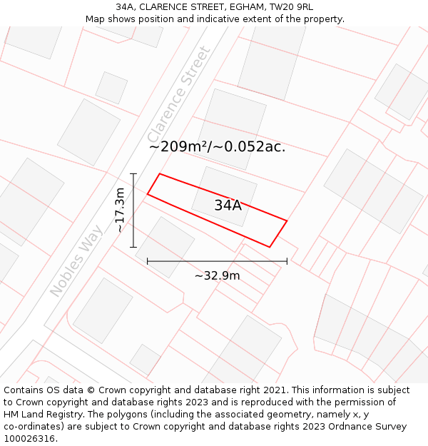34A, CLARENCE STREET, EGHAM, TW20 9RL: Plot and title map