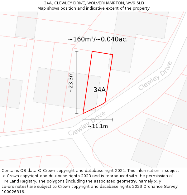 34A, CLEWLEY DRIVE, WOLVERHAMPTON, WV9 5LB: Plot and title map