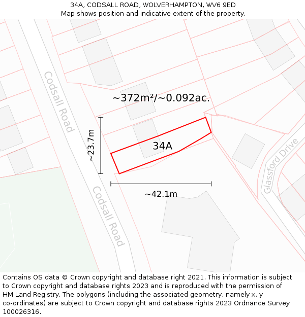 34A, CODSALL ROAD, WOLVERHAMPTON, WV6 9ED: Plot and title map