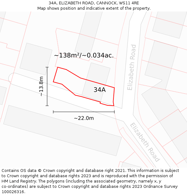 34A, ELIZABETH ROAD, CANNOCK, WS11 4RE: Plot and title map