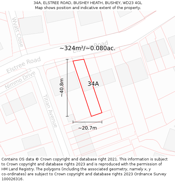 34A, ELSTREE ROAD, BUSHEY HEATH, BUSHEY, WD23 4GL: Plot and title map