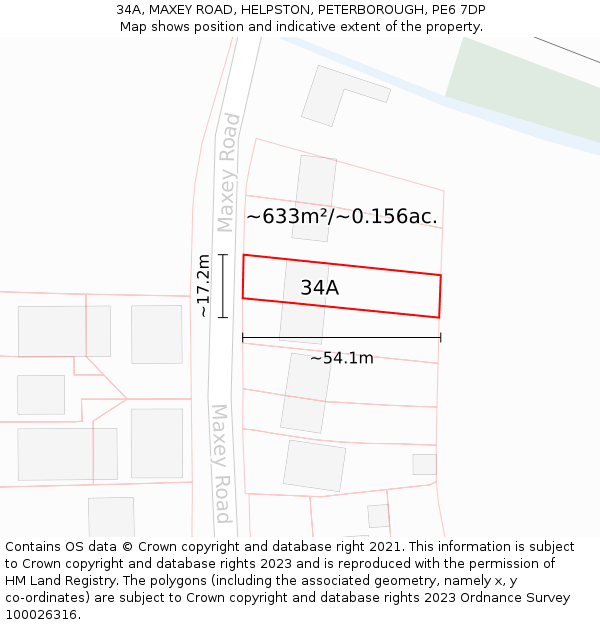 34A, MAXEY ROAD, HELPSTON, PETERBOROUGH, PE6 7DP: Plot and title map