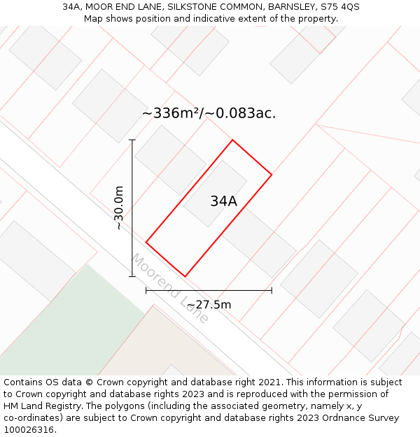 34A, MOOR END LANE, SILKSTONE COMMON, BARNSLEY, S75 4QS: Plot and title map